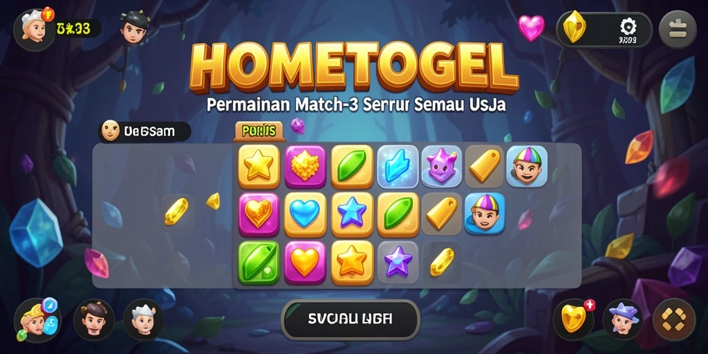 Gambar gameplay <strong>HOMETOGEL</strong> menampilkan aksi seru permainan Match-3.