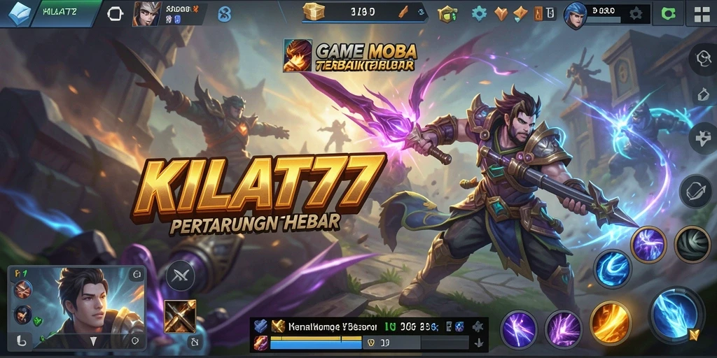 Tangkapan layar KILAT77 menunjukkan pertempuran epik dalam arena MOBA.